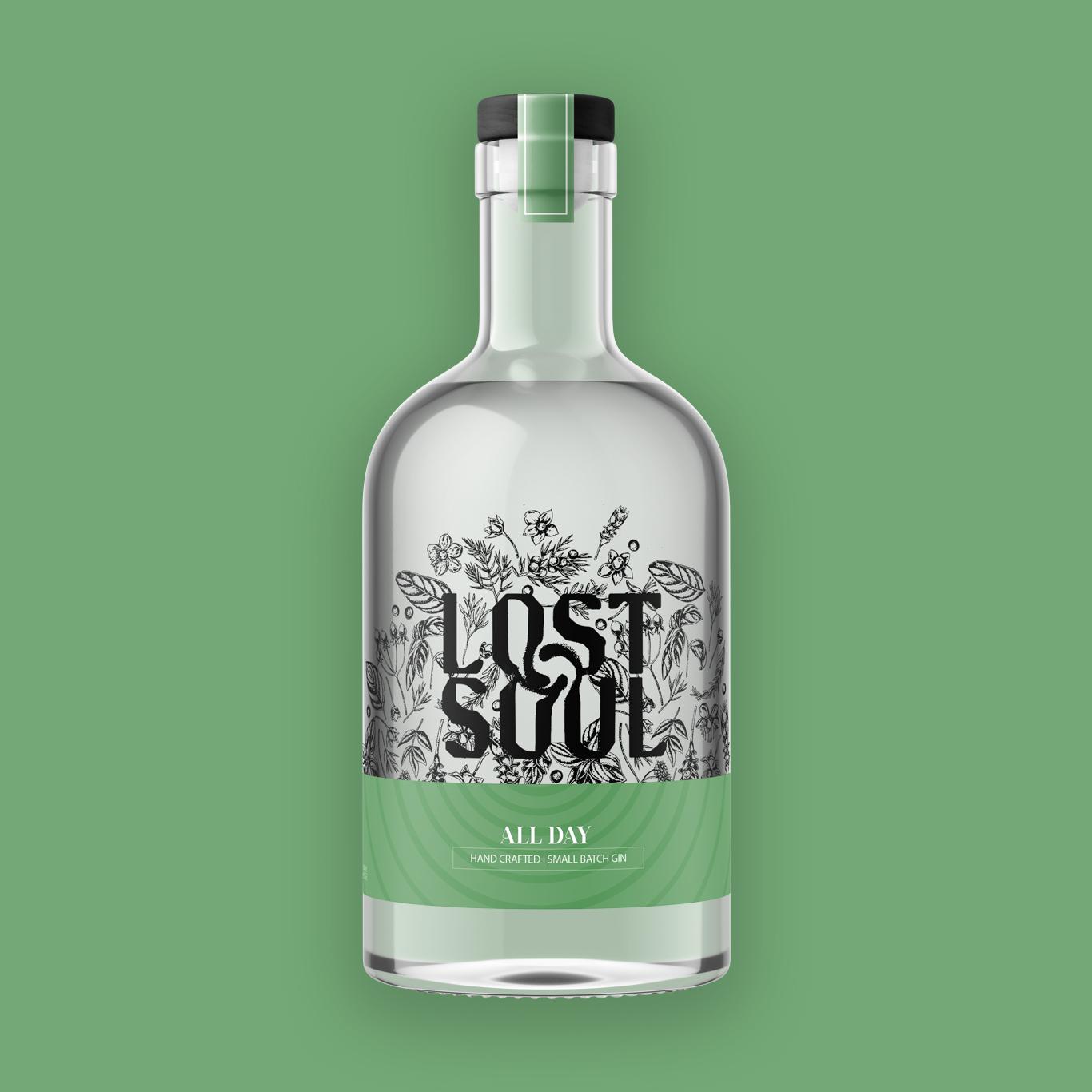 All Day Gin Bottle Green Background