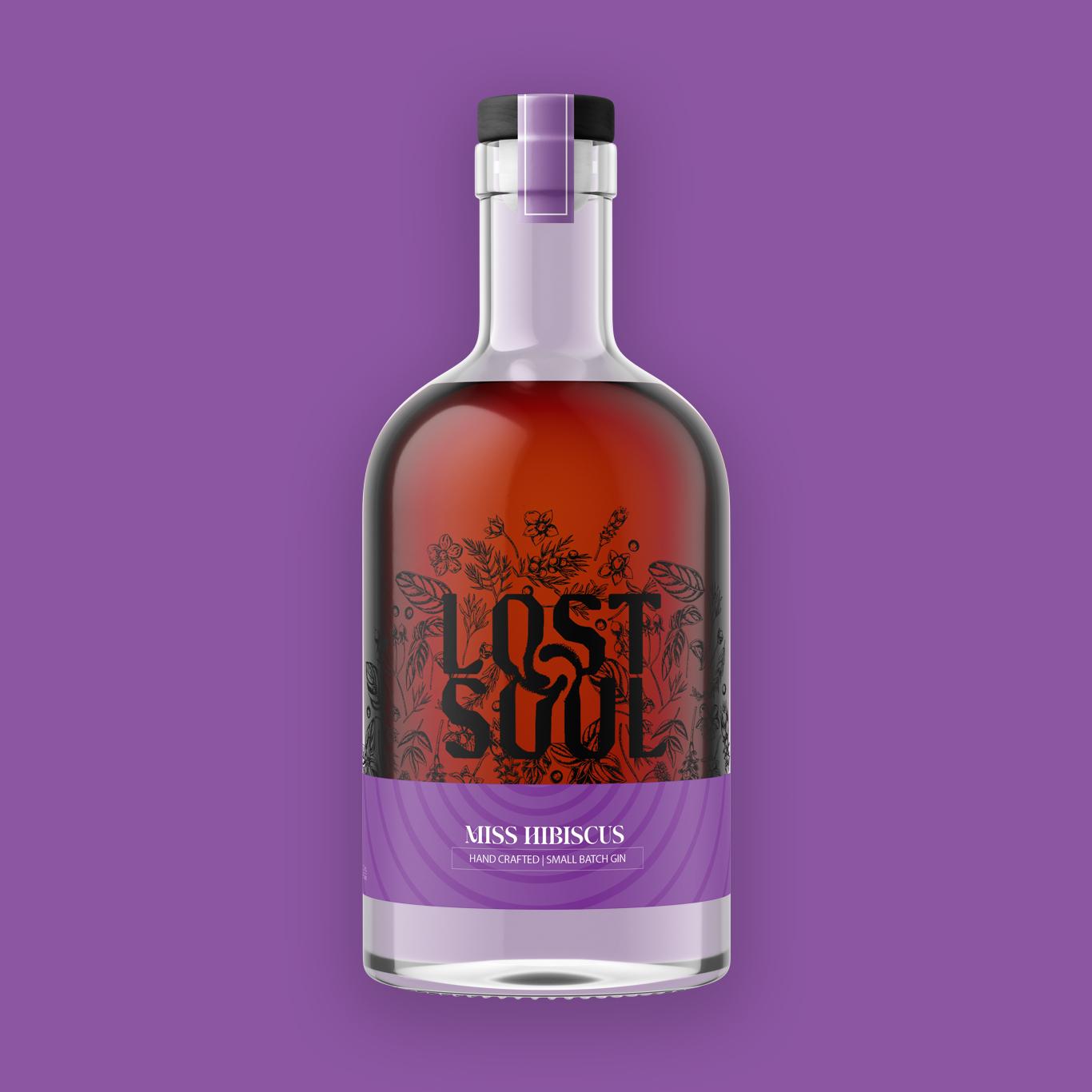 Miss Hibiscus Gin Bottle Purple Background